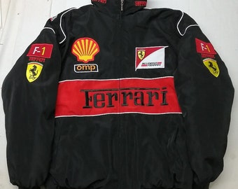 Chaqueta de carreras Ferrari, chaqueta de carreras de Fórmula Uno retro, chaqueta voladora, chaqueta de carreras, chaqueta de gran tamaño, chaqueta bordada, regalo de cumpleaños