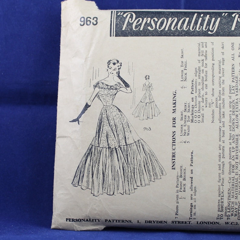 1950/'s Pattern for an Evening Dress in Size 12 Personality 963