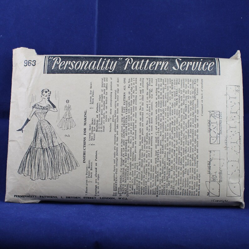 1950/'s Pattern for an Evening Dress in Size 12 Personality 963