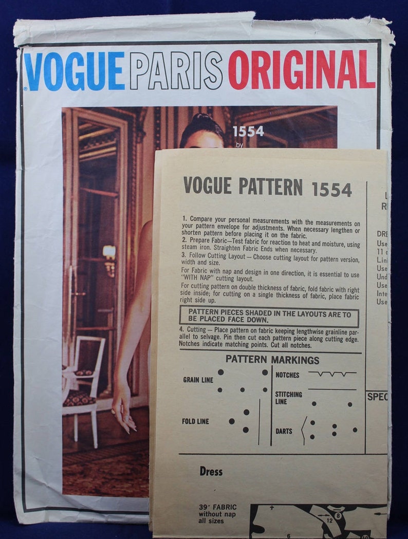 Vogue 1554 Evening Dress by Laroche in Size 12 Paris Original Sewing Pattern
