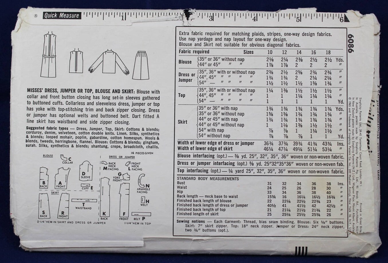 1960's Sewing Pattern for a Dress Top Blouse & Skirt in | Etsy