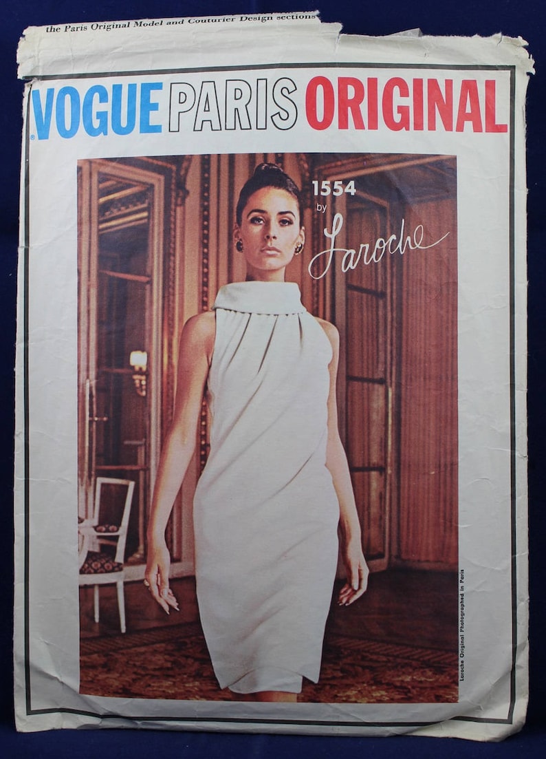 Vogue 1554 Evening Dress by Laroche in Size 12 Paris Original Sewing Pattern