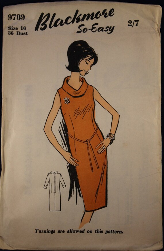 1960's Roll Collar Dress Sewing Pattern Blackmore 9789 in