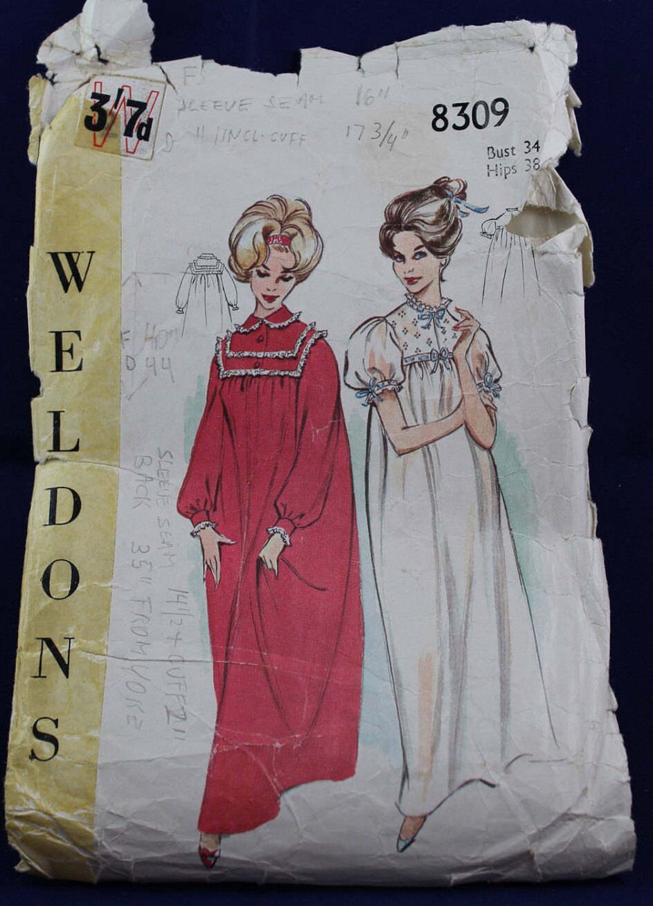 Vintage 1960's Nightdress Sewing Pattern in Size 12 Etsy