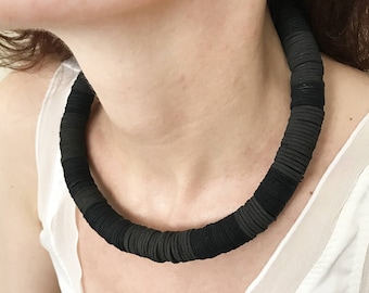 Mother's Day gift, black choker necklace, paper and rubber jewelry, modern jewelry, industrial design