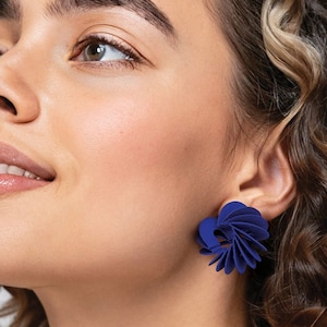 Paper earrings, colorful stud earrings, fan-shaped, electric blue earrings, unique jewelry