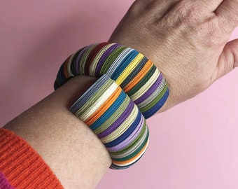 Paper jewelry, large band bracelet, multicoloured jewelry, designer jewelry, anniversary gift, Mother's Day, modern jewelry