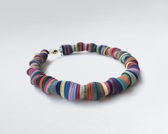 Mother's Day gift,  Paper necklace, multicolour choker with twisted shape, paper jewelry, contemporary jewel