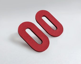 Mother's Day gift, red paper earrings in the shape of an elongated oval, simple and modern