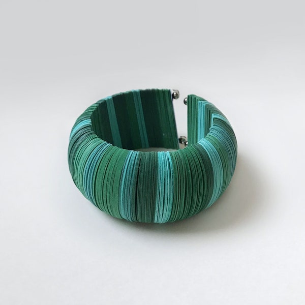 Green bangle bracelet, paper jewelry, large bracelet, circle bracelet