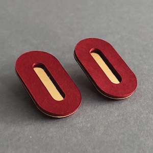 Orecchini ovali di carta rossa e oro, orecchini geometrici, orecchini minimalisti, gioielli moderni