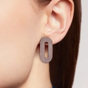 Paper bronze colored oval stud earrings, modern jewelry, geometric earrings image 1