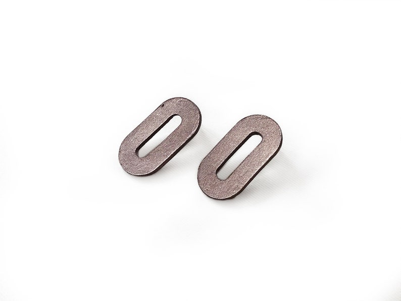 Paper bronze colored oval stud earrings, modern jewelry, geometric earrings image 2