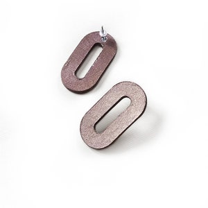 Paper bronze colored oval stud earrings, modern jewelry, geometric earrings image 3