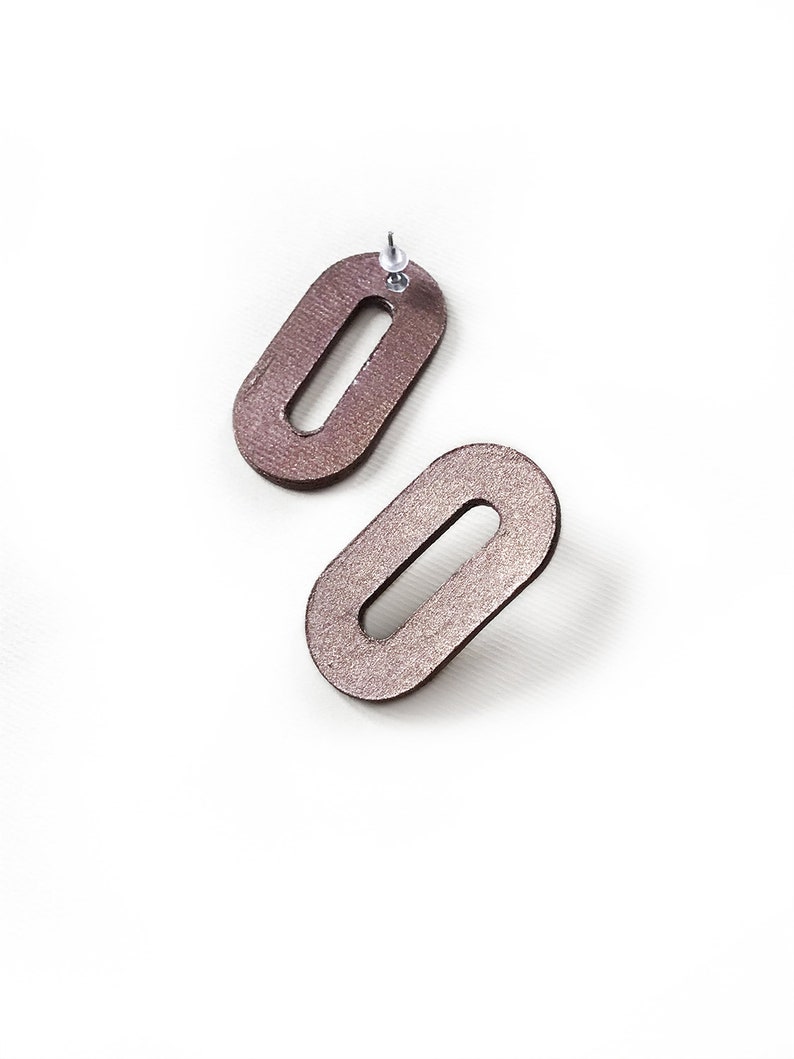 Paper bronze colored oval stud earrings, modern jewelry, geometric earrings image 3