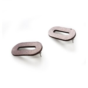 Paper bronze colored oval stud earrings, modern jewelry, geometric earrings image 6