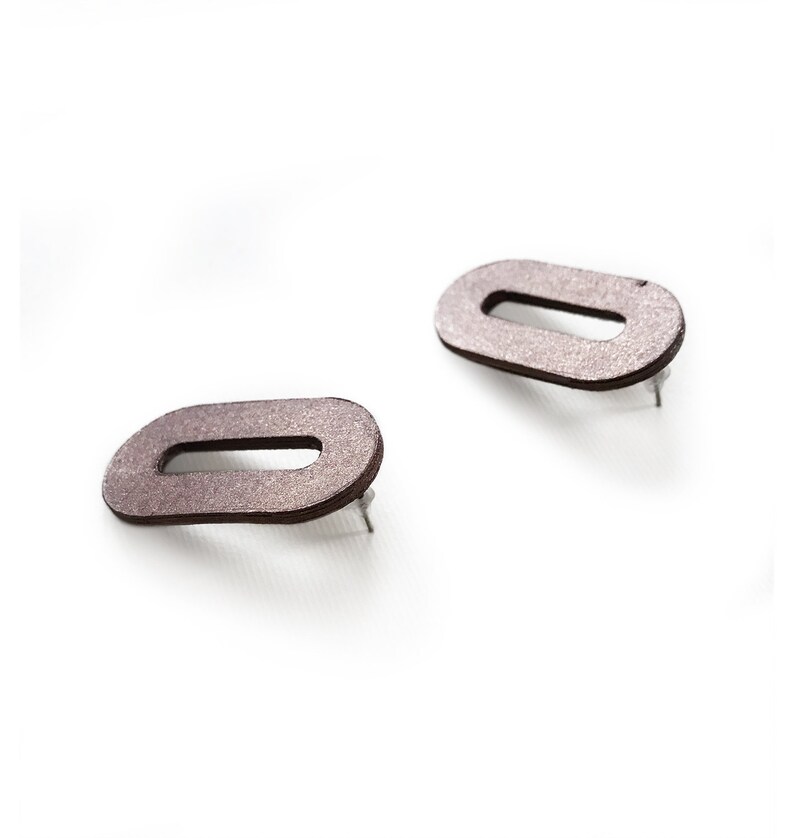 Paper bronze colored oval stud earrings, modern jewelry, geometric earrings image 6