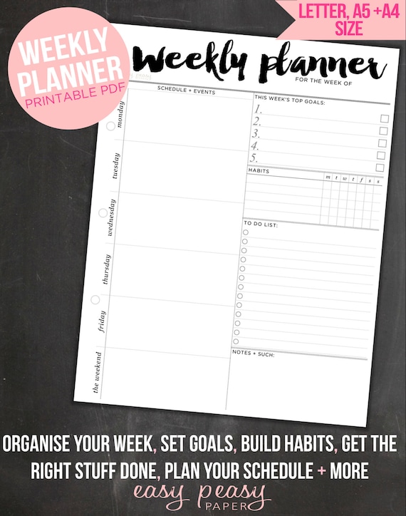 weekly planner printable planne pages weekly organizer a4 etsy weekly organizer planner