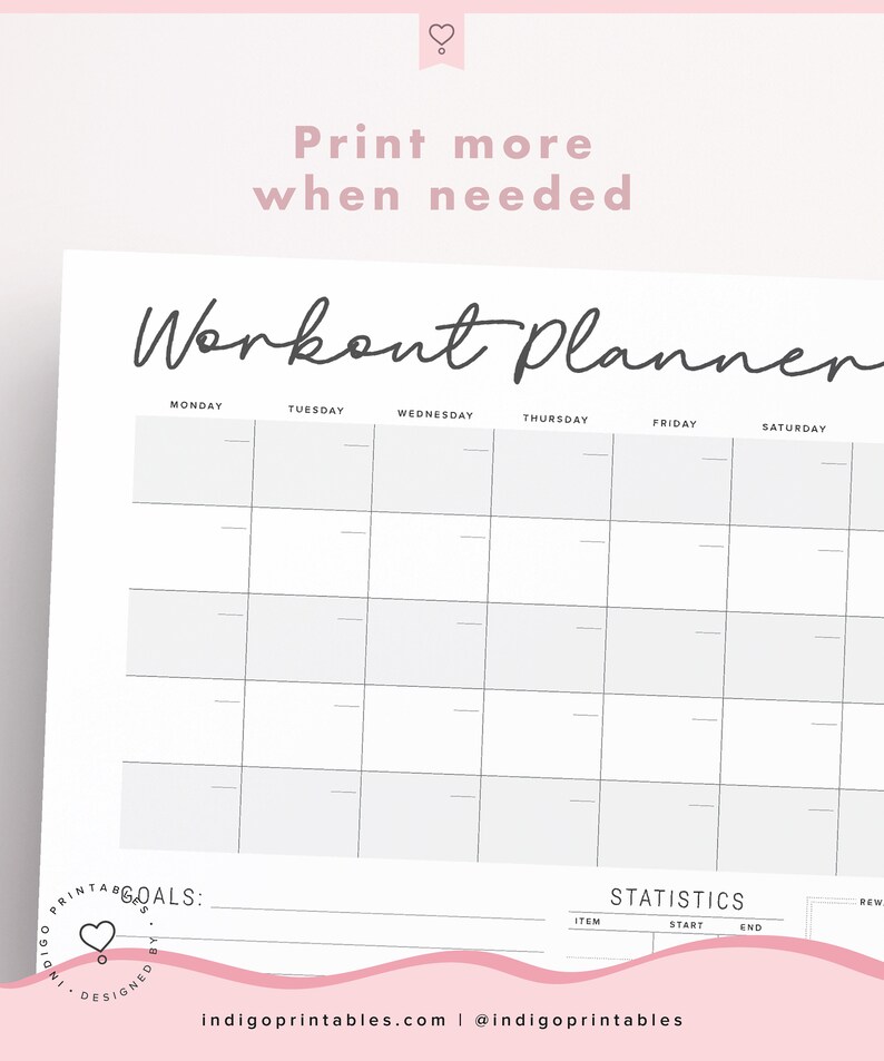 monthly workout planner workout calendar workout tracker etsy