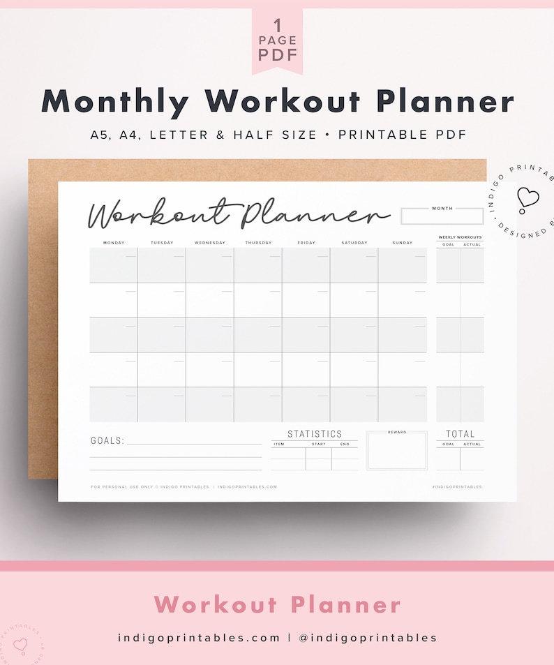 monthly workout planner workout calendar workout tracker etsy