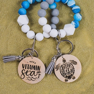 Beach Keychain Wristlet | Beach Lover Gift | Ocean Keychain | Engraved Custom Summer Keychain Bracelet