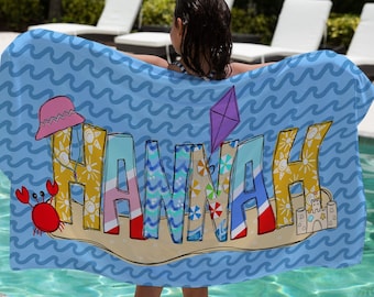 Personalized Summer Beach Towel | Kids Summer Vacation Custom Towel for Beach or Pool