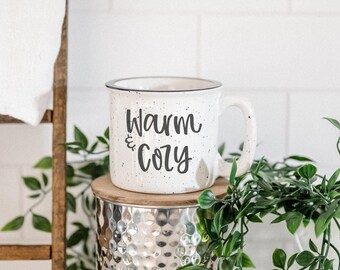 Warm and Cozy Fall Mug | Campfire Mug | White Mug | 15oz Mug for Autumn Kitchen