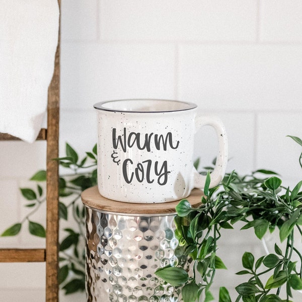 Warm and Cozy Fall Mug | Campfire Mug | White Mug | 15oz Mug for Autumn Kitchen