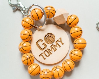 Basketball Wooden Bead Stretchy Keychain Bangle with Personalized Charm | Basketball Coach Gift | Girls Basketball