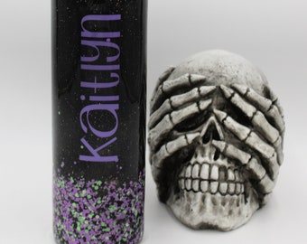 Halloween Glitter Tumbler | Fall Glitter Tumbler | Black and Purple Sparkle Cup