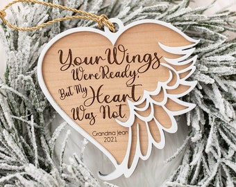 Your Wings Were Ready, But My Heart Was Not Wings Memorial Ornament | Personalized with Name and Date | Loss 2021 Christmas Keepsake Heart