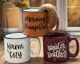 Sweater Weather, Snuggle Season or Warm and Cozy Heavy Duty Mug | Campfire Mugs | Farmhouse Kitchen Decor