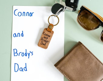 Engraved Handwriting Wooden Keychain | Custom Kids Art Gift | Kids Handwritten Wood Keychain for Dad | Father's Day Gift for Grandpa