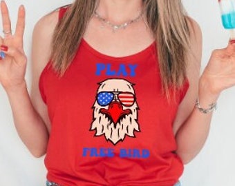 Play Free Bird Tank Top for 4th of July | Patriotic Tank Top Summer Bald Eagle