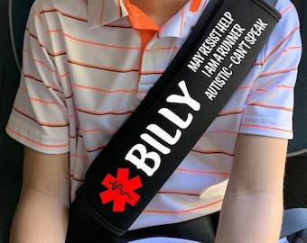 Seatbelt Covers for Medical Alert - Identify Autism, In Case of Emergency | Non Verbal | Special Needs | Autistic Child or Adult