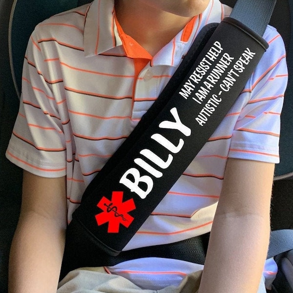 Seatbelt Covers for Medical Alert - Identify Autism, In Case of Emergency | Non Verbal | Special Needs | Autistic Child or Adult