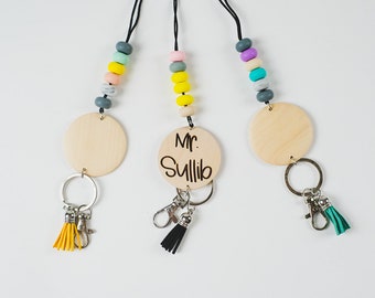 Personalized Beaded Lanyard for Keys or ID Badge - End of School Year Teacher Gift - Nurse Gift - ID Badge Lanyard Custom Engraved