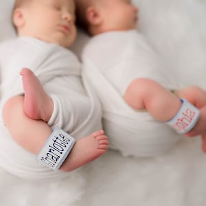 Baby ID Foam Bracelet for Twins, Triplets and All Multiples | Baby Name Identification Band | Newborn Twins | Twin Girls | Twin ID Anklet