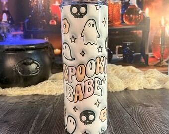 Spooky Babe Halloween Inflated Bubble Design Tumbler | Pink Ghost Tumbler