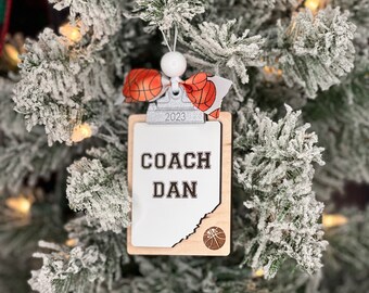 Coach Clipboard Ornament | Sports Coach Custom Ornament | Personalized Basketball Christmas Ornament