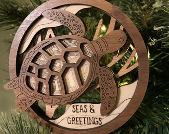 Seas and Greetings Laser Cut and Layered Turtle Ornament