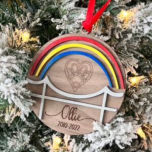 Over the Rainbow Bridge Pet Loss Ornament | Personalized Ornament for Dog or Cat Memorial