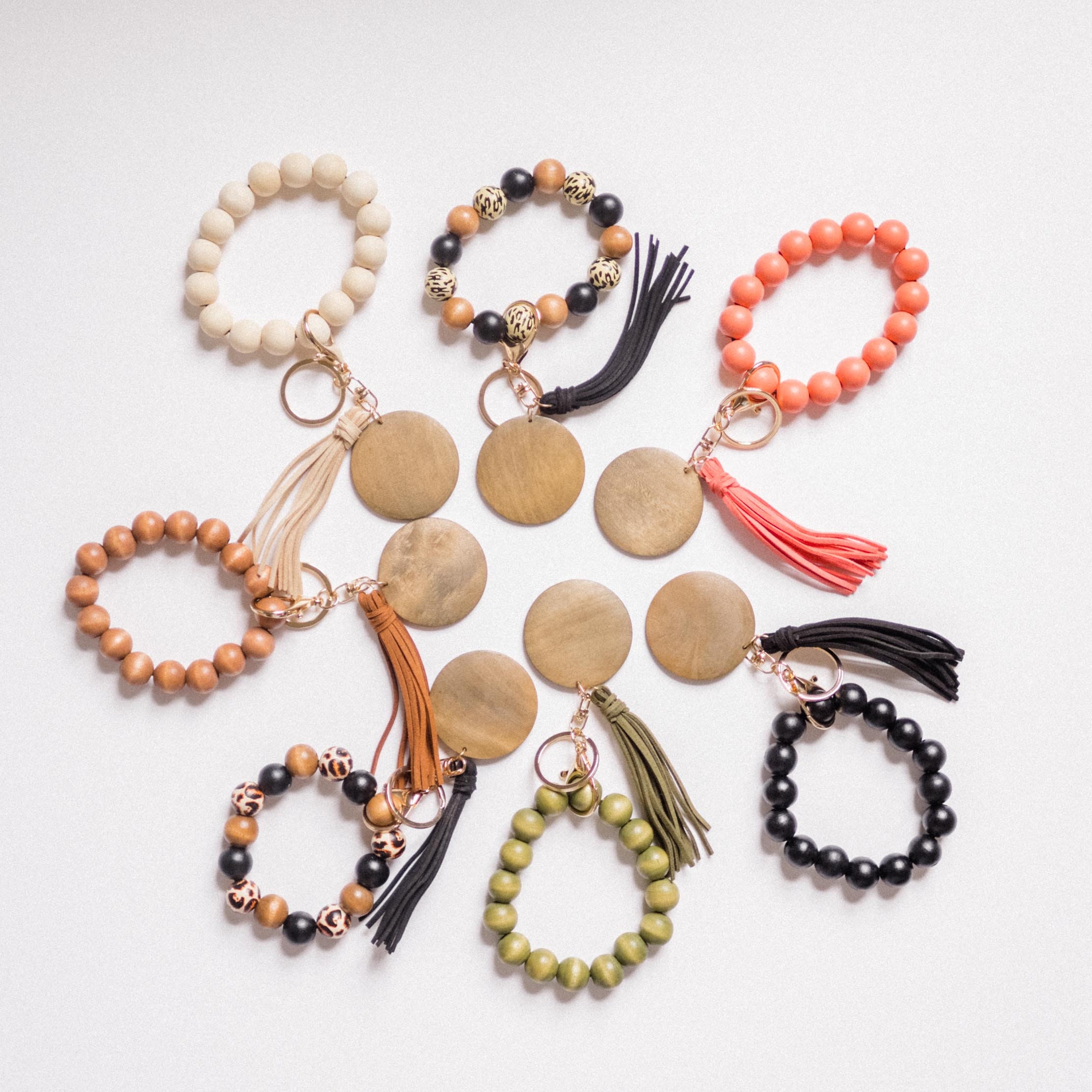 Silicone bead keychain bracelets with 2 light wood disc and tassel, e –  ACC Sublimation Blanks & Designs