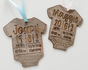 Baby Stats Christmas Ornament | Newborn Baby Girl or Boy Wooden Ornament for Baby's First Christmas