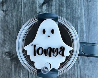 Halloween Ghost Tumbler Topper | Personalized Acrylic Name Tag Accessory
