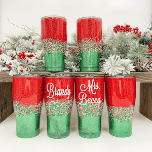 Christmas Personalized Glitter Tumbler | Red and Green Sparkle | Holiday Glitter Tumbler | Glitter Christmas Cup | 30oz Custom Tumbler