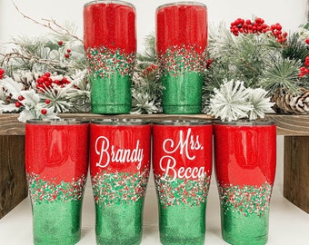Christmas Personalized Glitter Tumbler | Red and Green Sparkle | Holiday Glitter Tumbler | Glitter Christmas Cup | 30oz Custom Tumbler