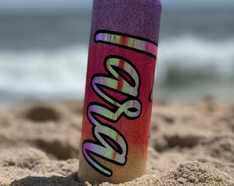 Sunset Palm Tree Beach Theme Glitter Tumbler - Vacation Tumbler | Beach Vibes | Summer Tumbler | Beach Life Summer Vacation