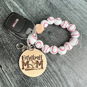 Baseball Mom Bead Stretchy Keychain Bangle with Personalized Charm | Bracelet Keychain Wristlet | Baseball Team Gift