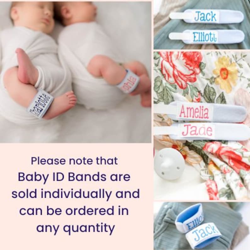 Twin Baby ID Bracelet for Girls | Personalized Name Band | Newborn Twin Gift | Hospital ID Anklet | NICU Multiples | Triplet Baby Shower bild 3